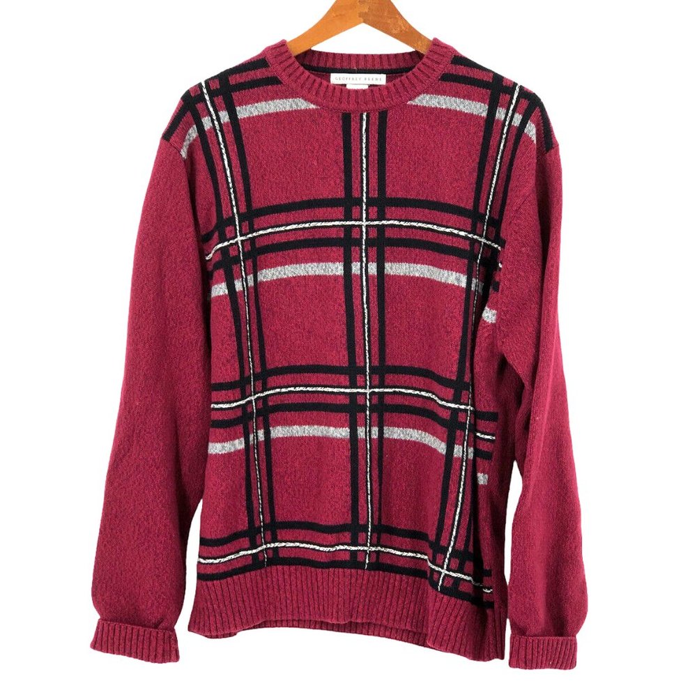 Vintage Geoffrey Beene Sweater Men's Sz L 80s 90s Plaid Cosby Grandpa Coogie